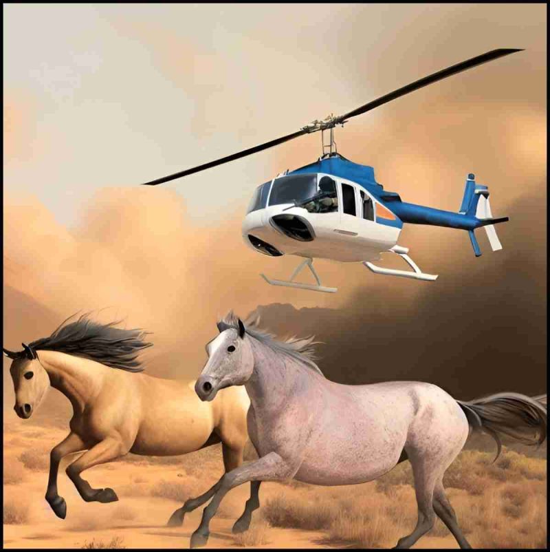 Helicopter chasing wild horses.