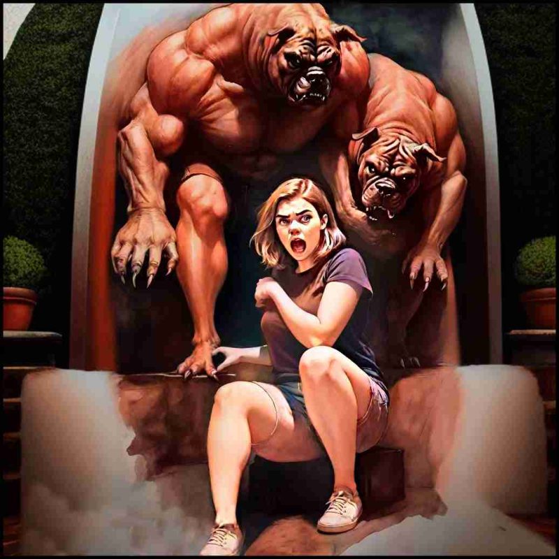 Woman with XL bully pit bull.
