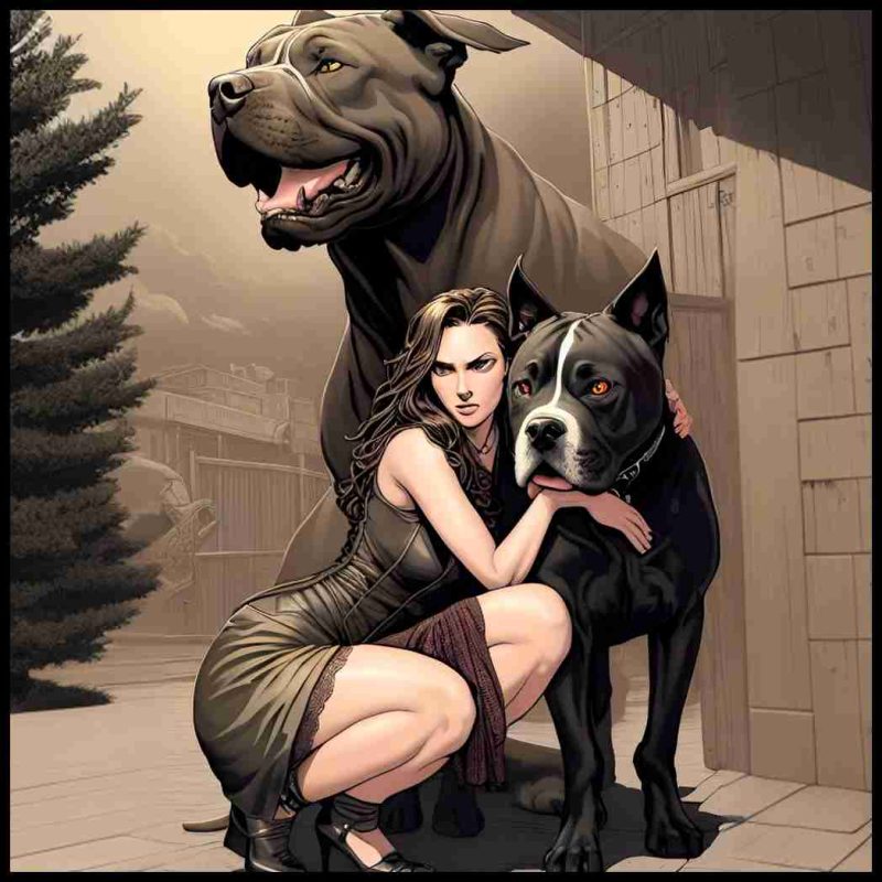 Woman with XL bully pit bull.