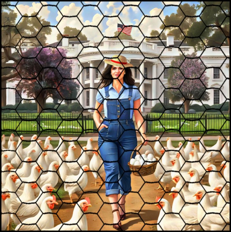 Brooke Rollins with chickens in front of Whitehouse.