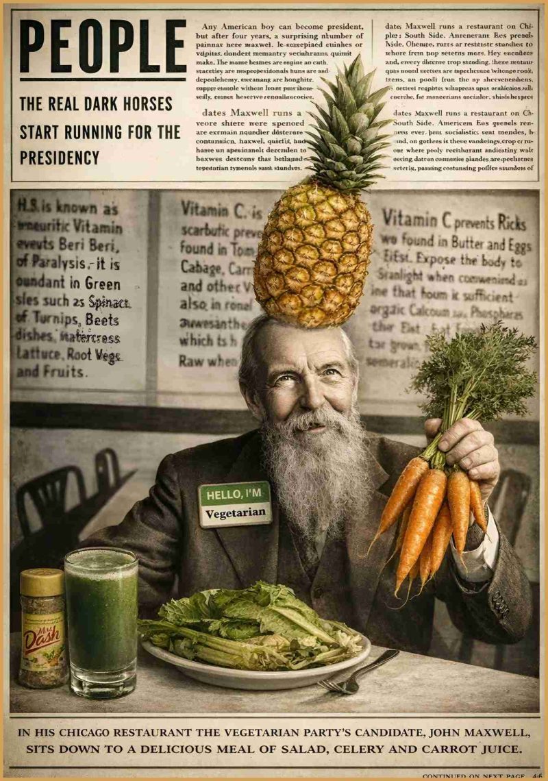1948 Vegetarian Party presidential candidate John Maxwell was among the first celebrity vegan raw foodists.