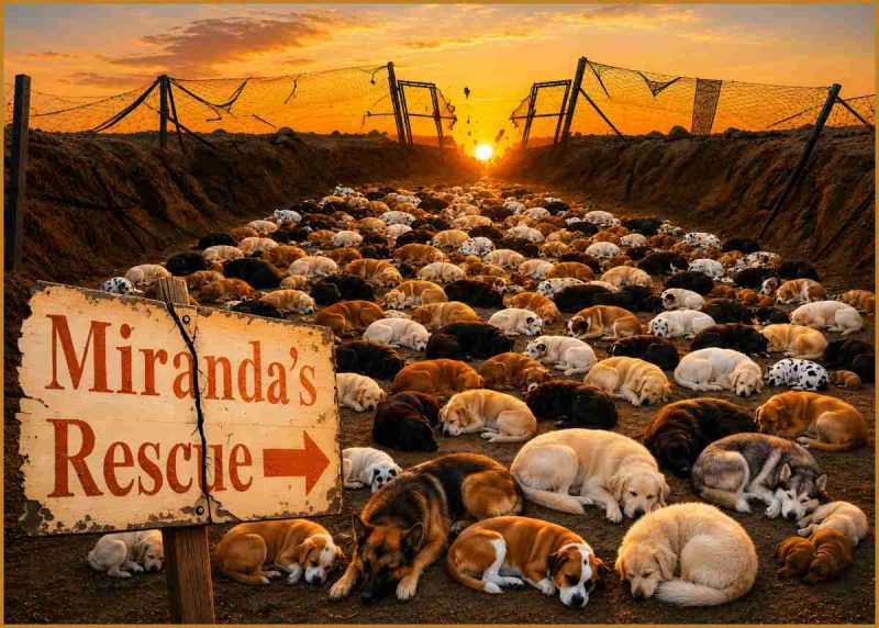 Miranda's Rescue crater with dead dogs.