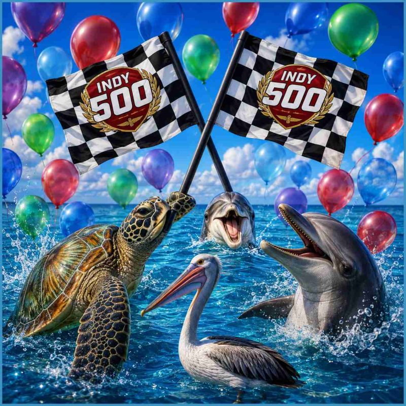 Indianapolis 500 balloons and marine mammals.