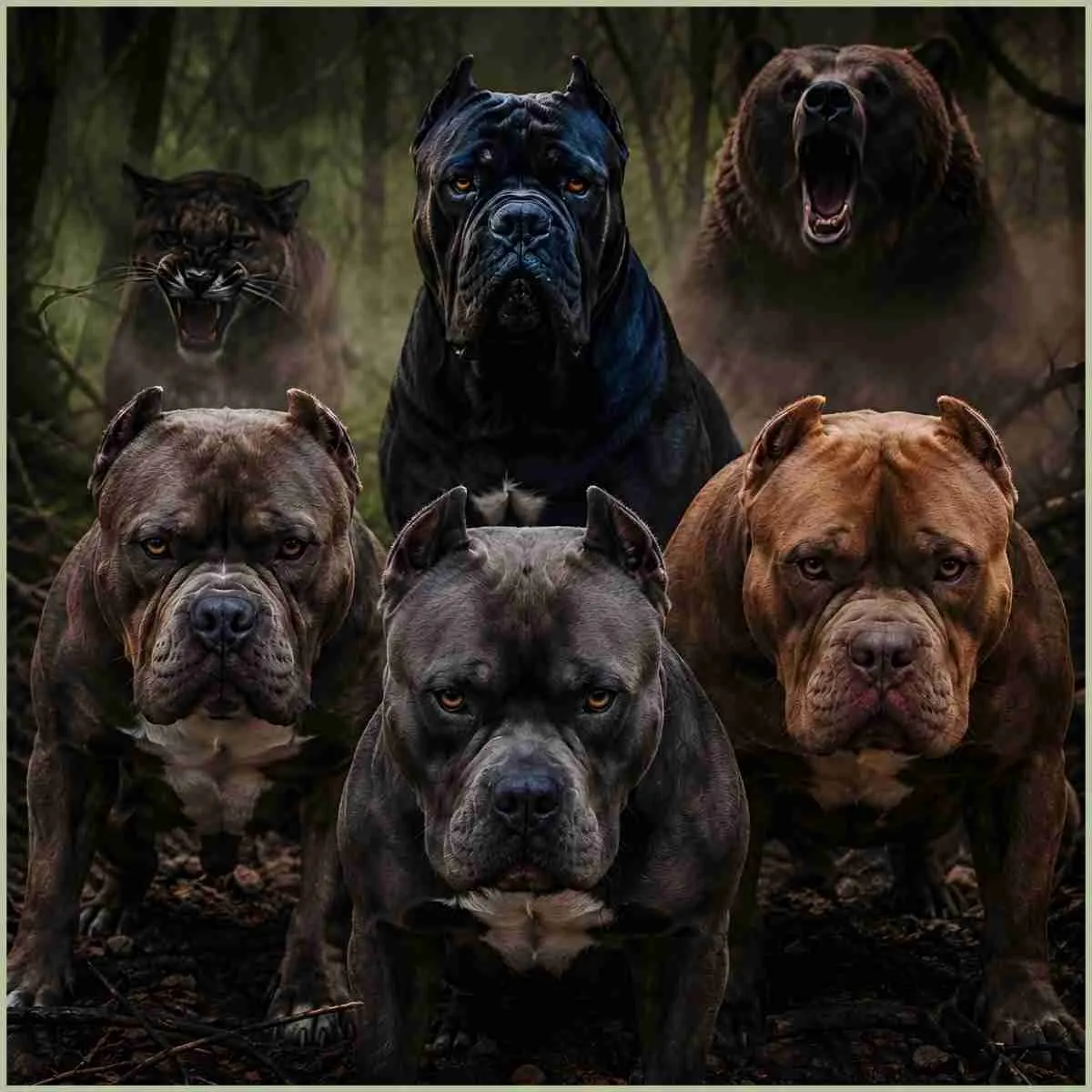 Pit bulls, Cane Corso, Puma and Bear.