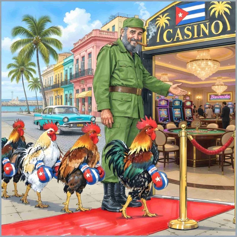 Fidel Castro with gamecocks in Cuba.